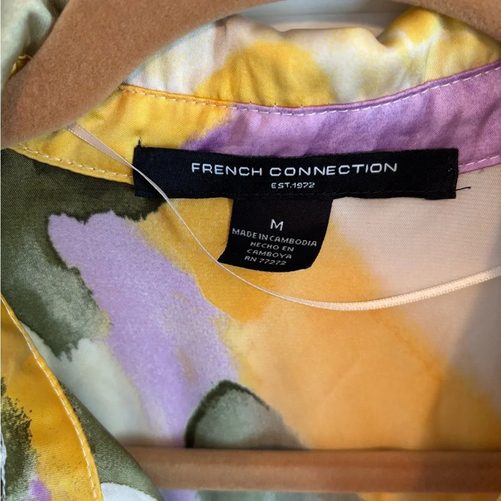 NWOT French Connection  Abstract Watercolor Belted Satin Shirt Dress - M and XL - Picture 2 of 11